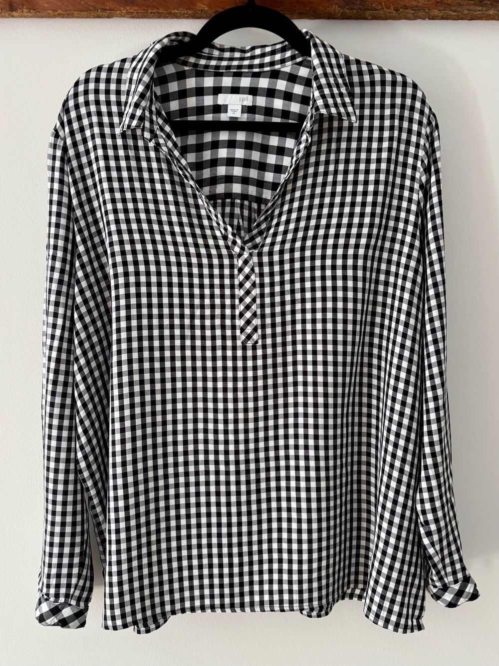 J.Jill—V-Neck Lightweight Tunic, Black/White Check (Size XL)